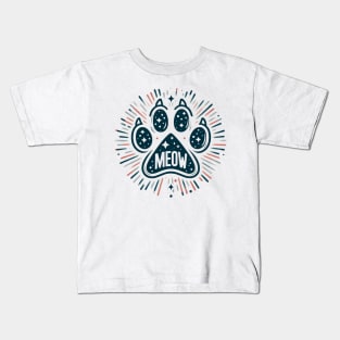 Colorful Cat Paw With Meow Kids T-Shirt
